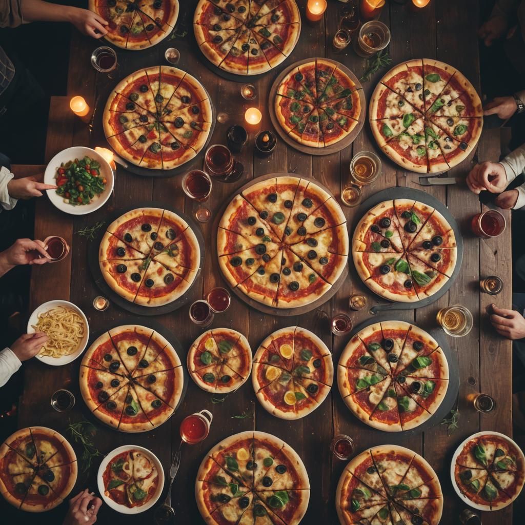 Rustic Italian Restaurant Displaying Pizzas in Cinematic Lig...