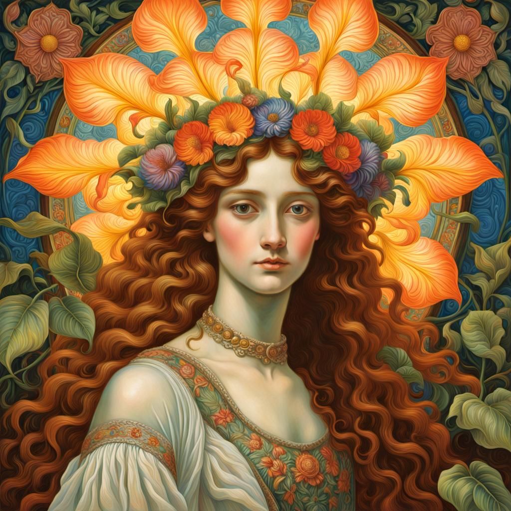 Resplendent Flower Dancer in Pre-Raphaelite Style