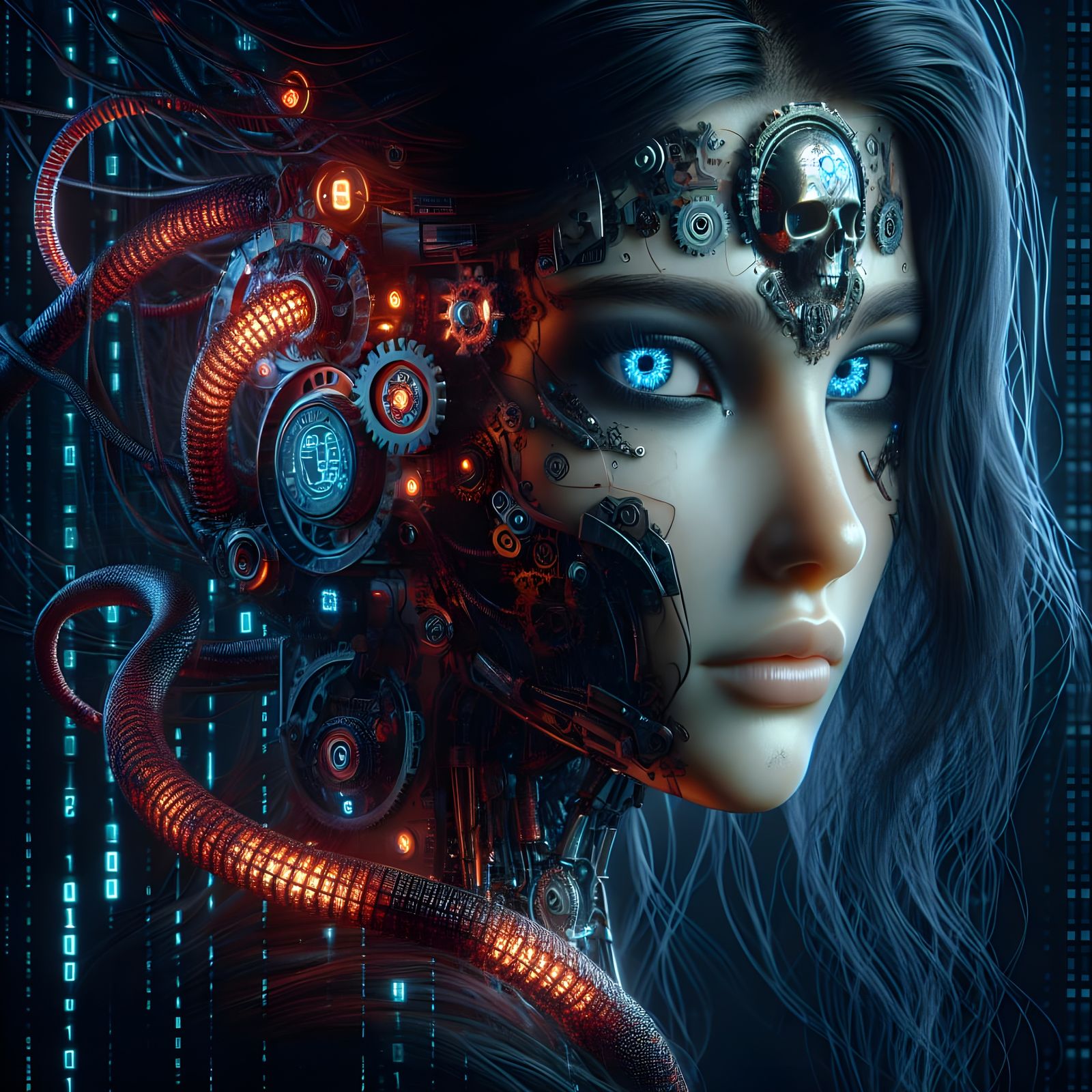 Cyberpunk Woman with Biomechanical Headpiece