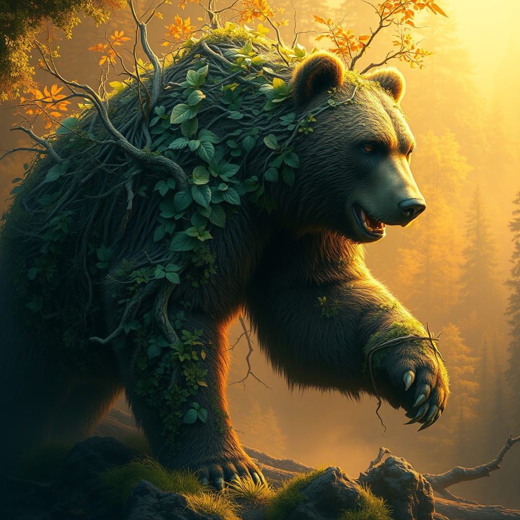 Ethereal Grizzly Bear Born from Nature's Splendor