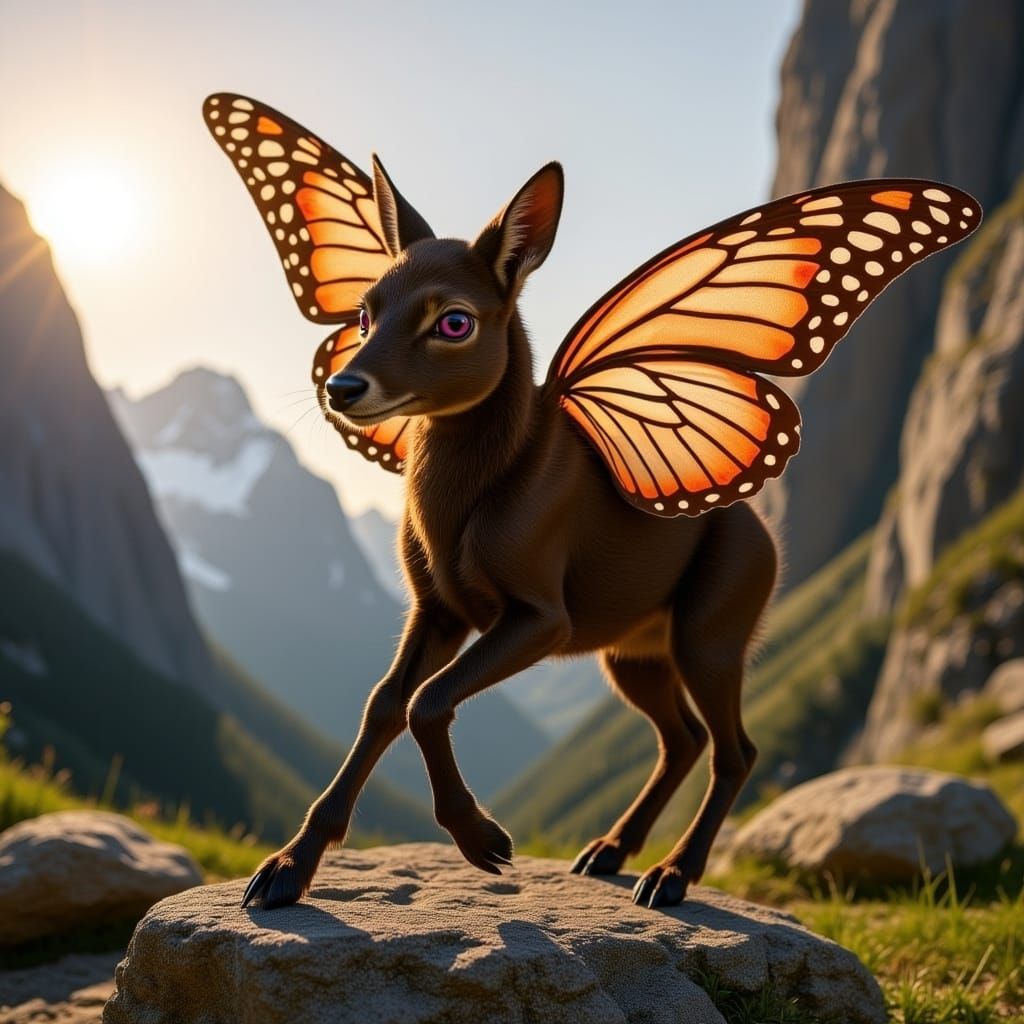Chamois Fairy Balances on Alpine Rocks at Dawn