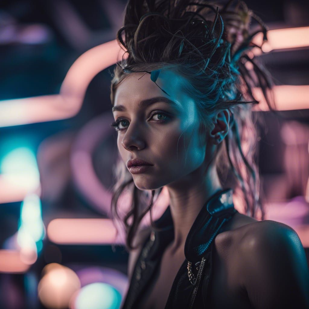 Futuristic Elysium Nightclub Portrait in Ambient Light