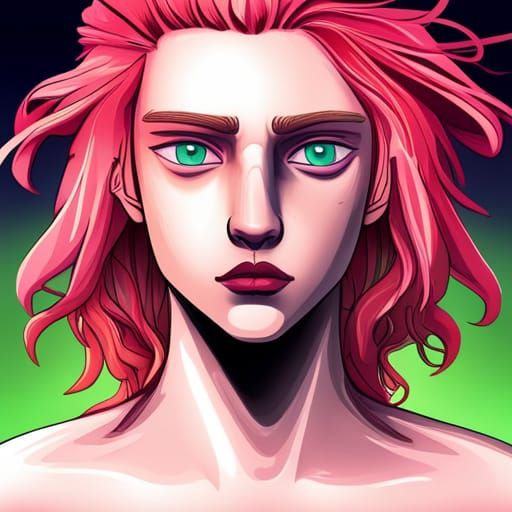 Cartoon Teenage Boy with Pink Hair, Detailed Digital Art