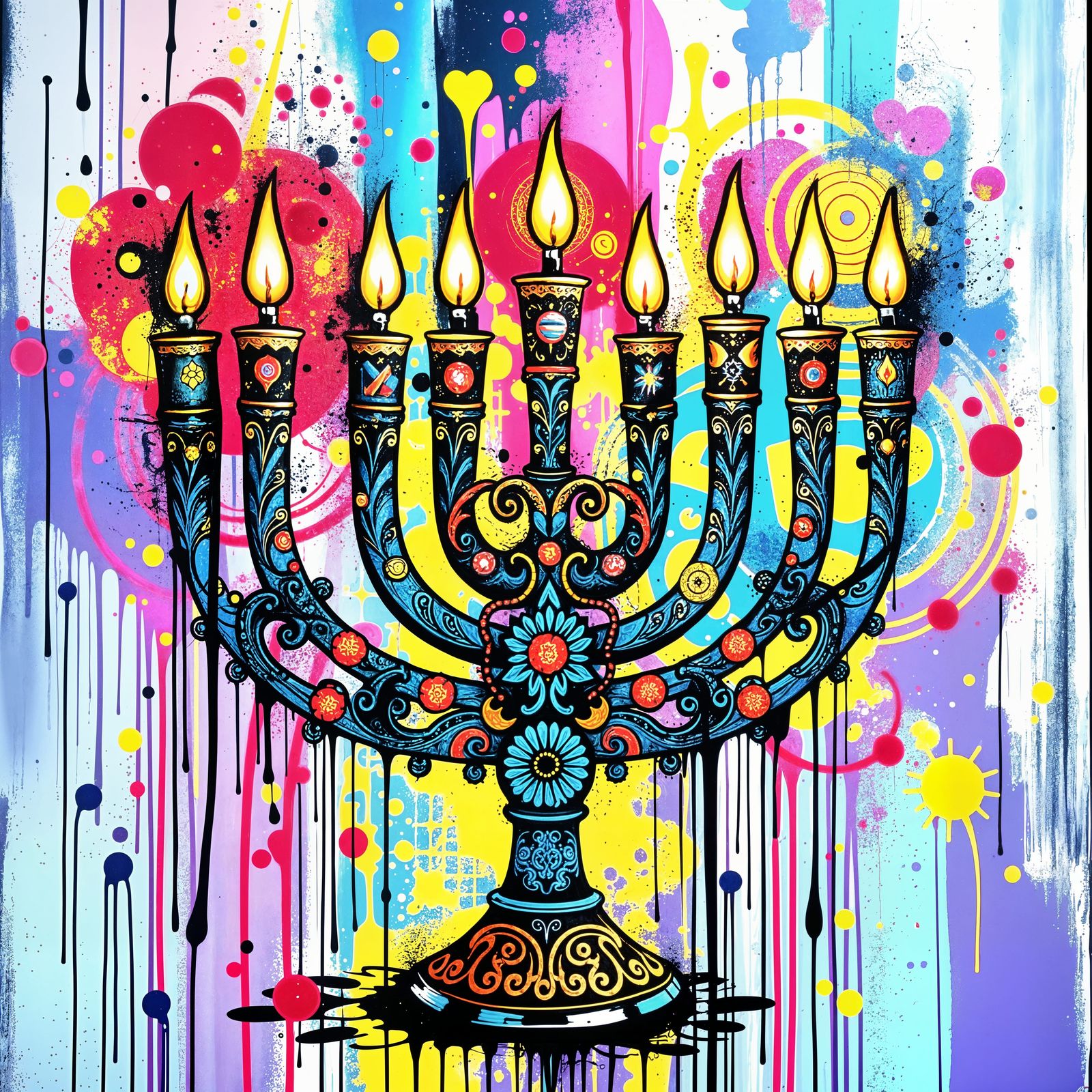Vibrant Grunge Hanukkah Menorah