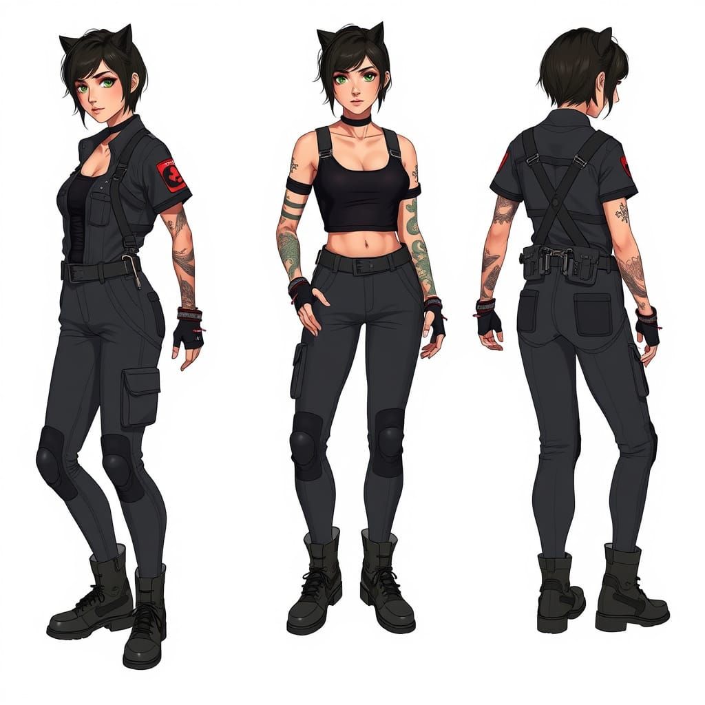 Futuristic Female Car Mechanic Character Art in Cyberpunk St...