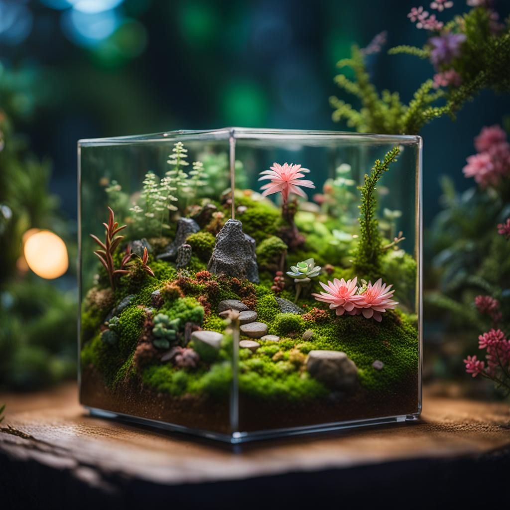 Fantasy Forest in Terrarium Cube: 4K Digital Photo