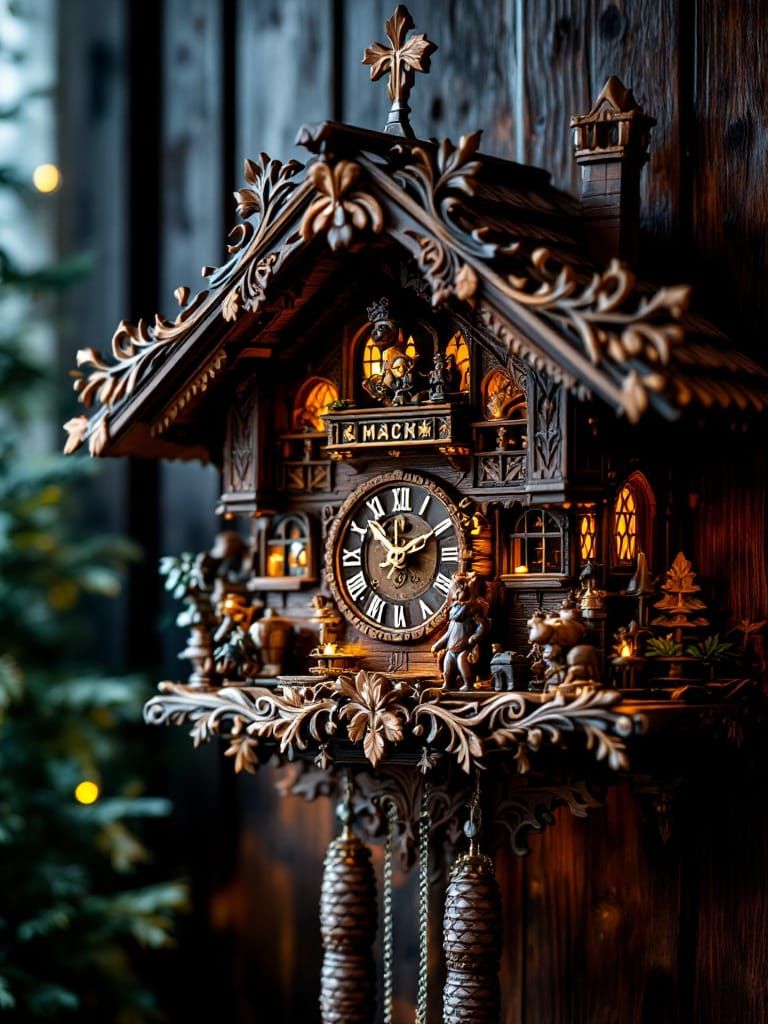 Vintage German Black Forest Wooden Hunter Cuckoo Clock 14" Chalet Style 8 day Jumping Bear Cuckoo Clock by Engstler