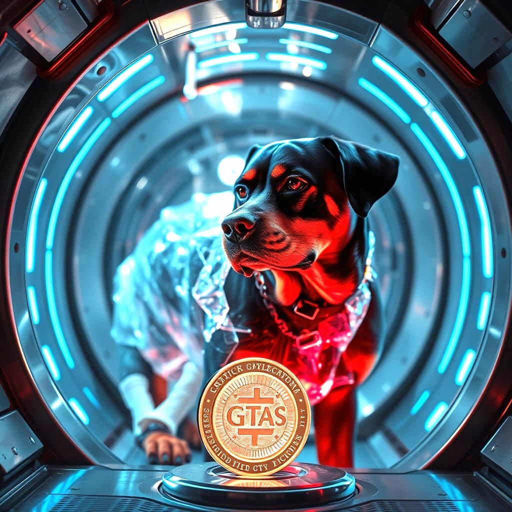 Surreal Rottweiler in Mid-Action, Inspired by GTAS Artwork