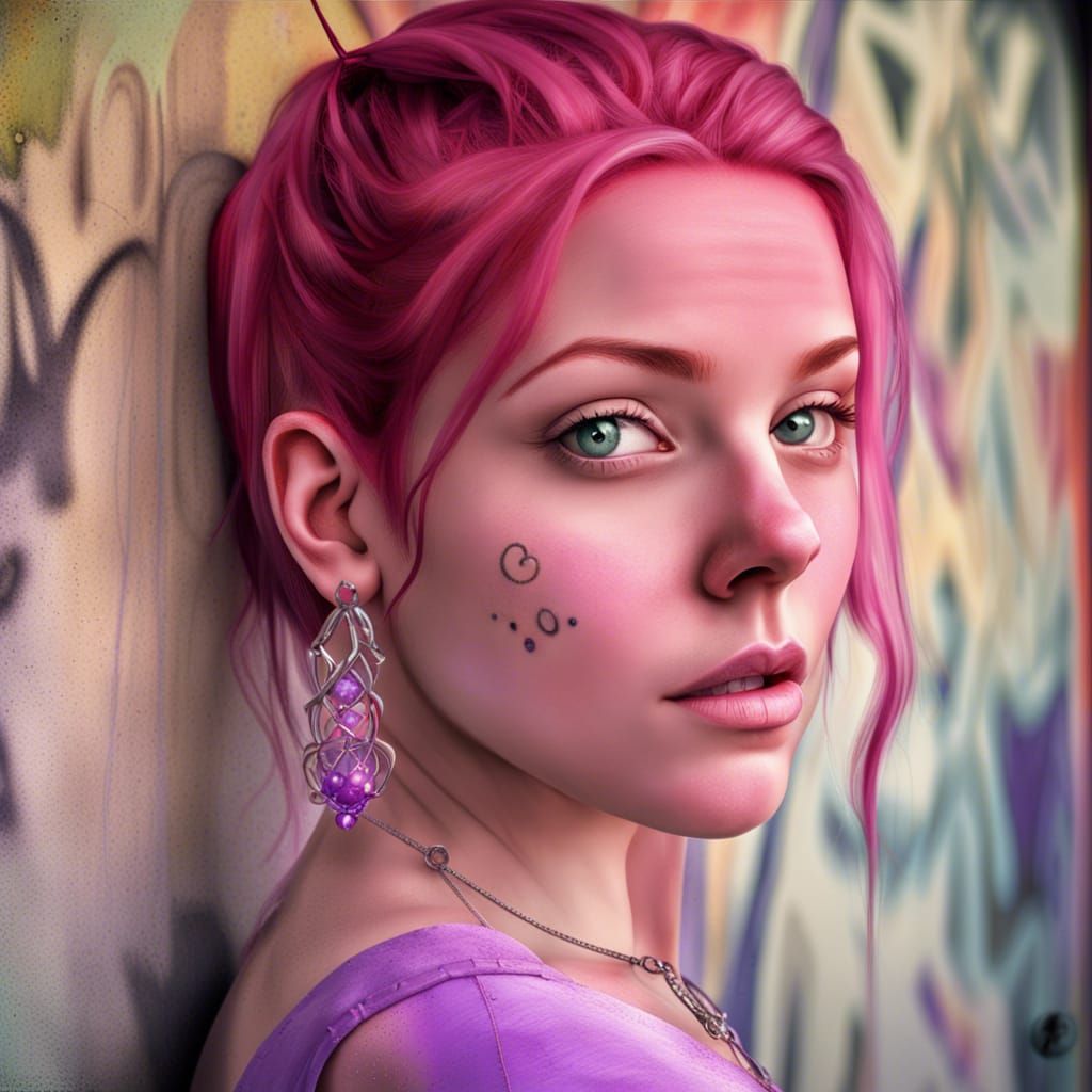 Pink-Haired Elf Queen in Graffiti Art Style