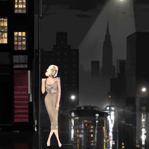 Noir Cityscape with Flapper, Rainy Night