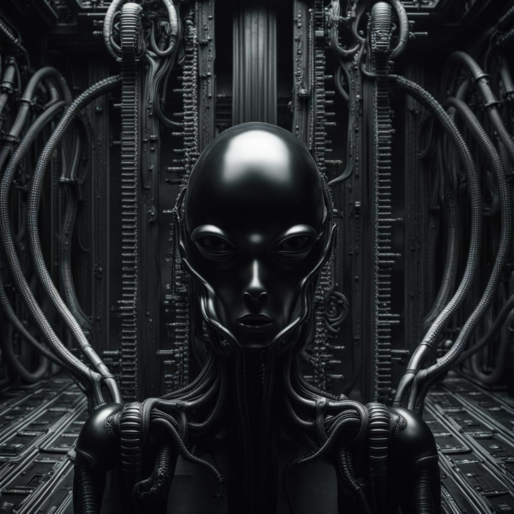 Dark Sci-Fi Portrait in Giger Style