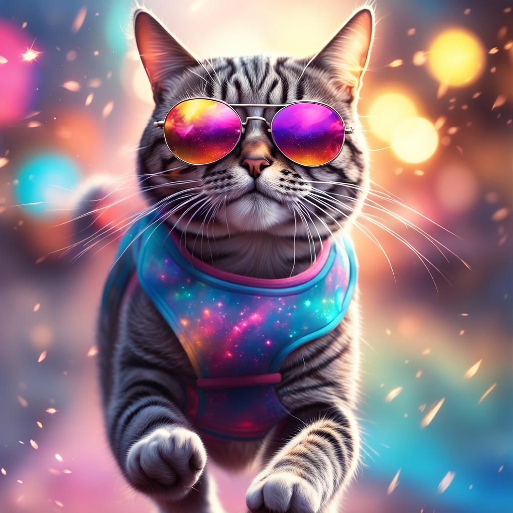Cat Runs Marathon in Sunglasses: Hyperrealistic Concept Art