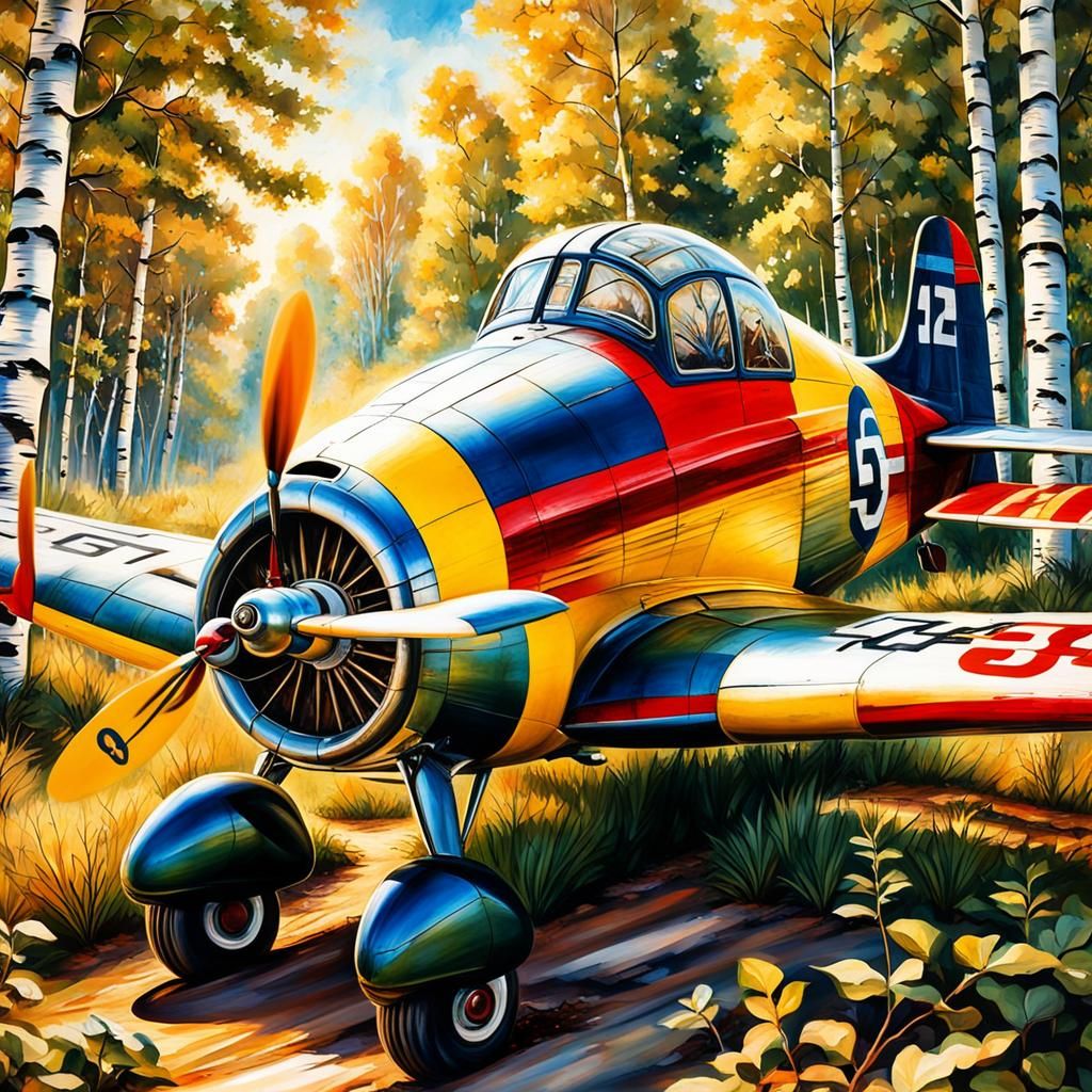 Gee Bee Plane Takes Flight in Birch Forest