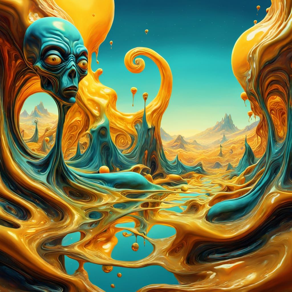 Surreal Melting Alien in Salvador Dali Style