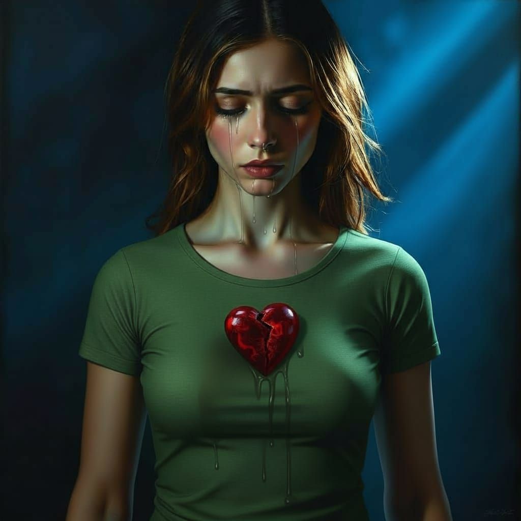 Woman with Broken Heart Symbol and Chains