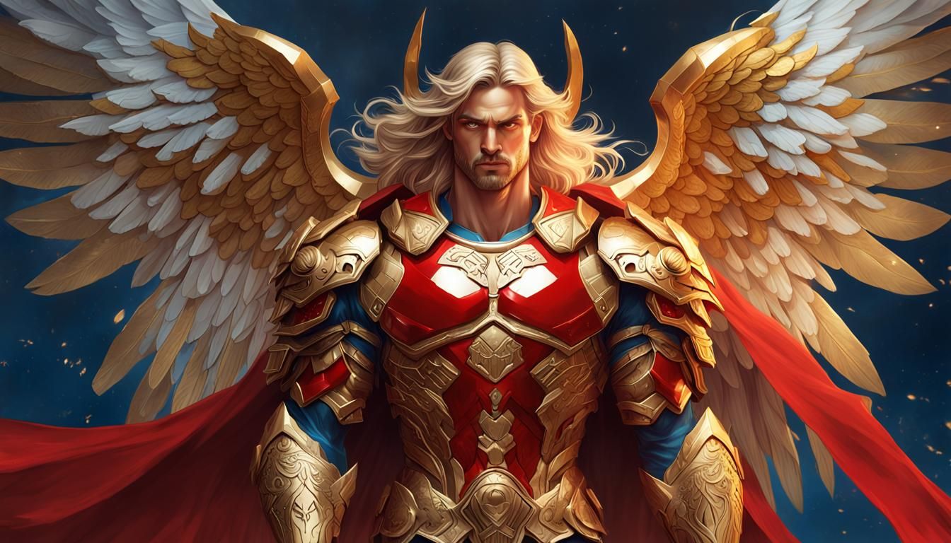 Angel Uriel in Golden Armor: Hyperrealistic Illustration