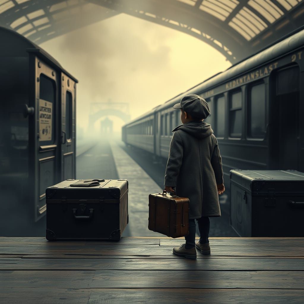 A Young Refugee Waves Farewell in the Fog