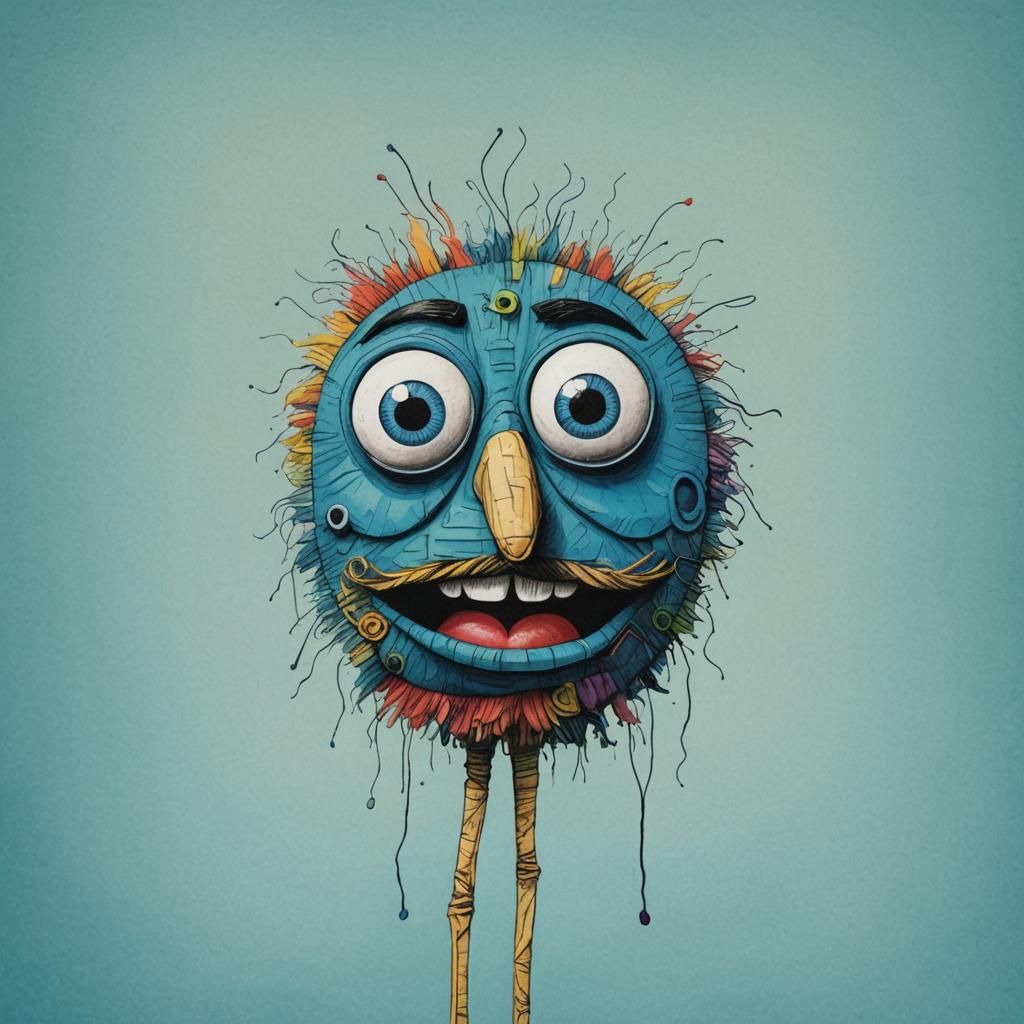 Puppet with Colorful Googly Eyes in Sketchy Style
