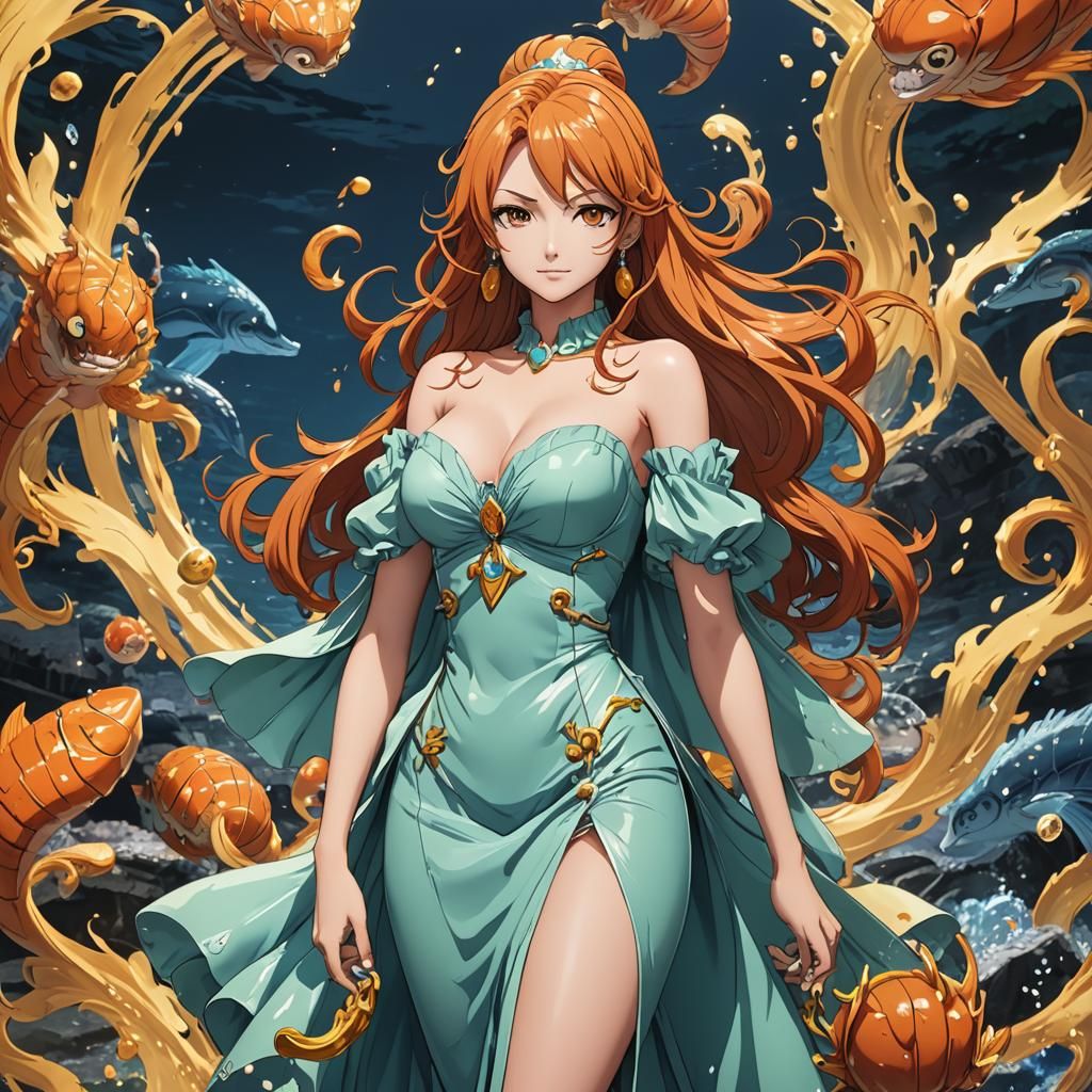 Nami in Cel-Shaded Anime Style
