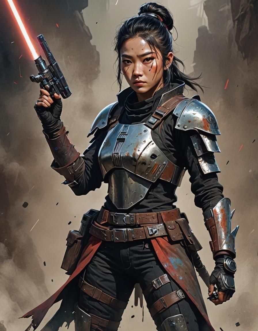 Adventurous Warrior with Lightsaber in Sci-Fi Style