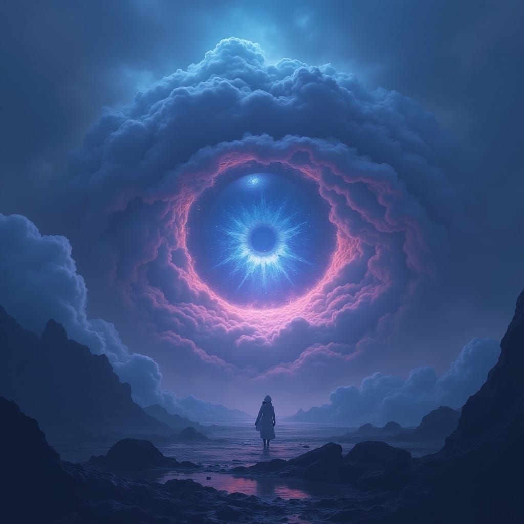 Mystical Eye in Vibrant Twilight Sky