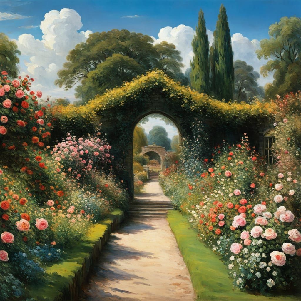 Colorful Rose Garden Path in Constable Style