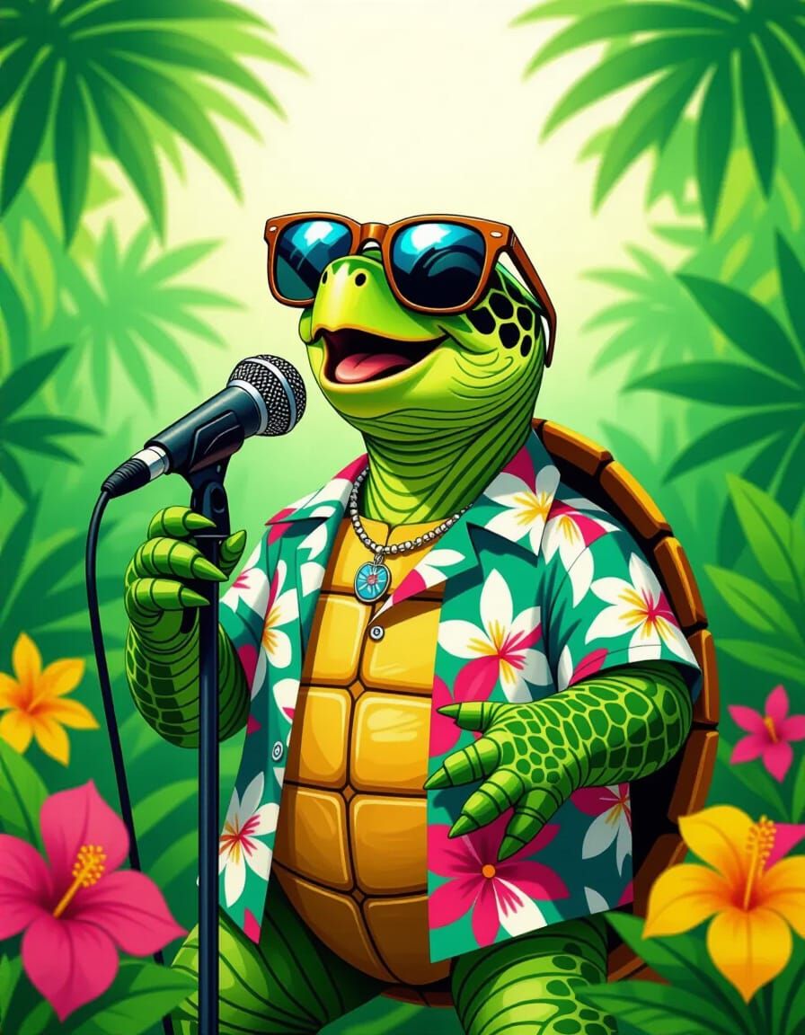 Singing Turtle in Grotesque Pop Surrealism Style