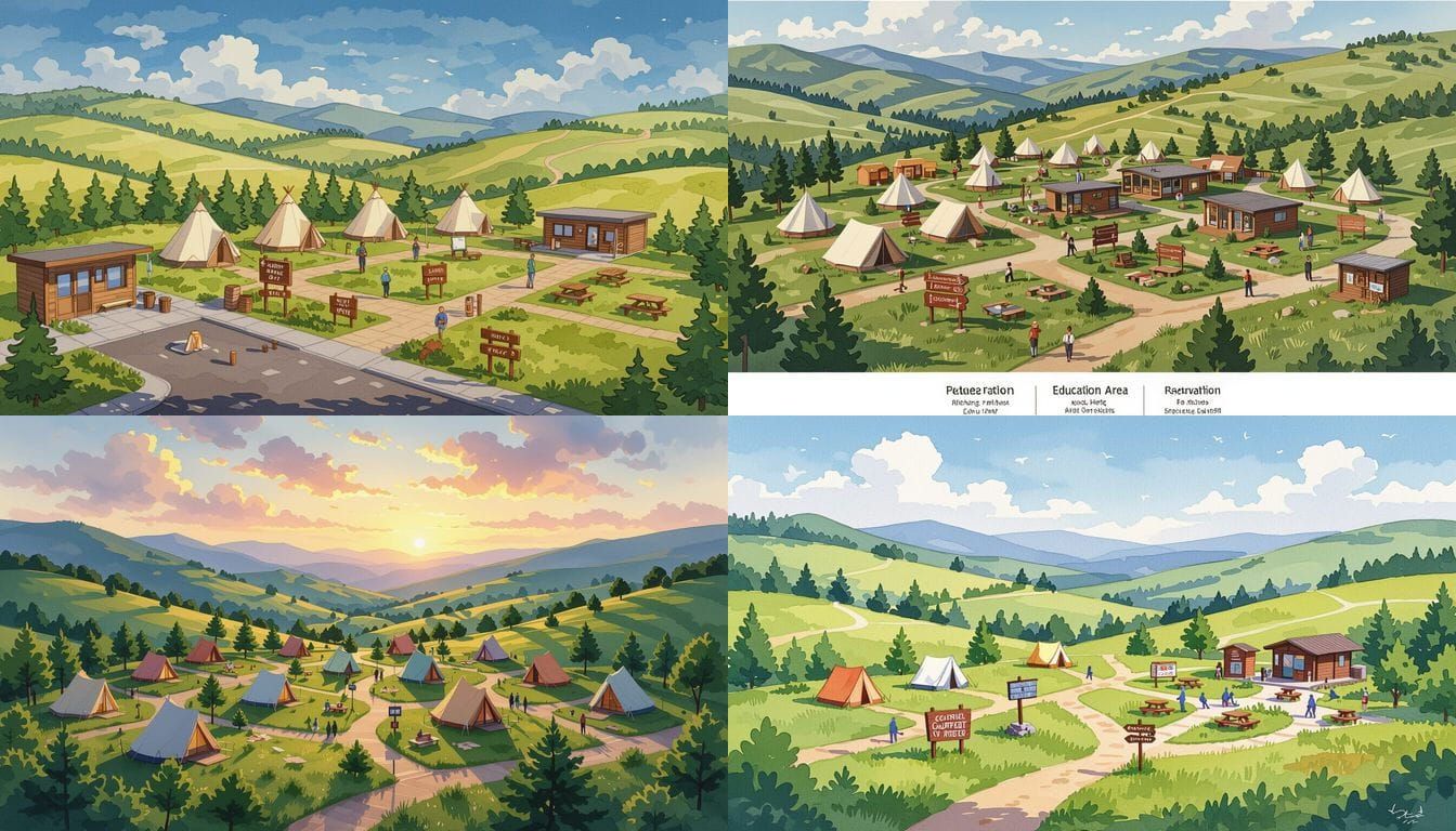 Eco-Friendly Camping Retreat in Gouache Style