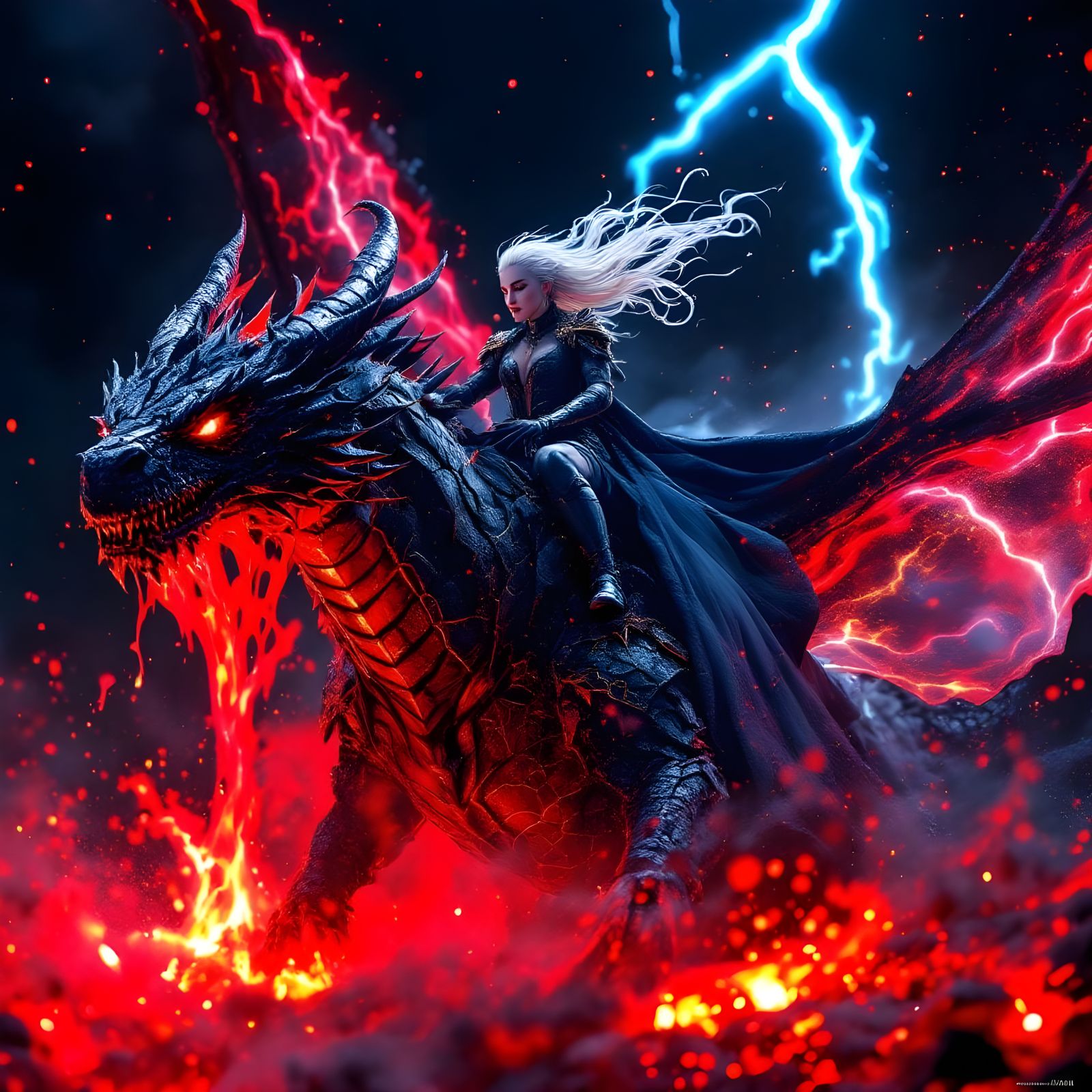 Daenerys on Dragon in Synthwave Retro-Futurism