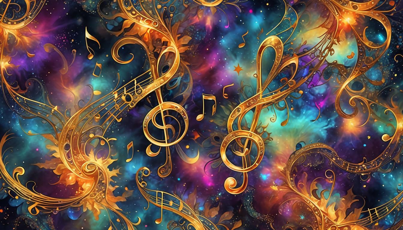 Glowing Celestial Notes in Starry Space