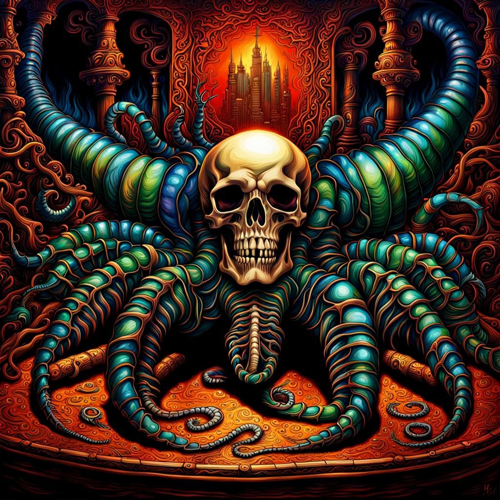 Centipede Entangled in Pirate Skull, Giger Style