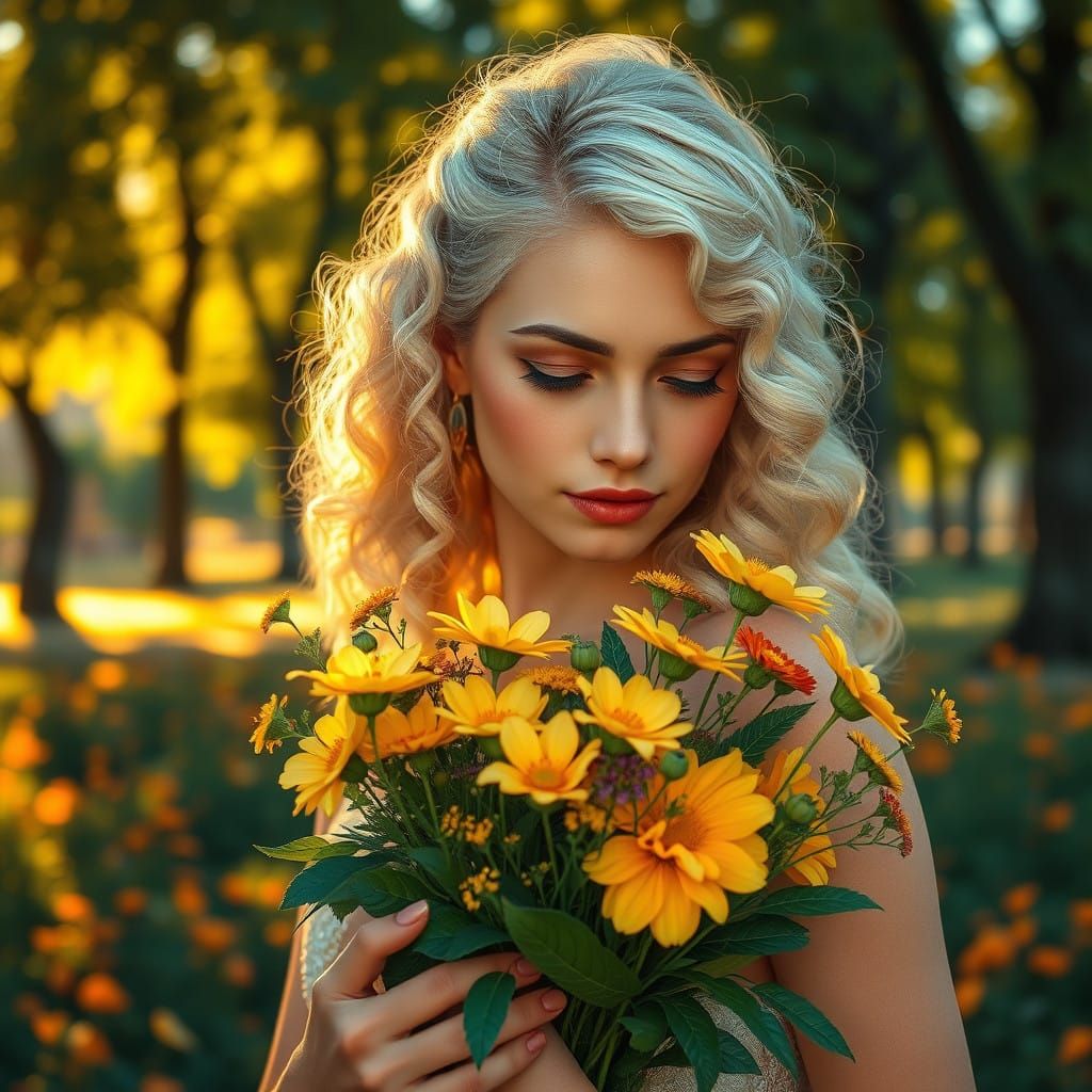 Elegant Young Woman in Lush Park Setting