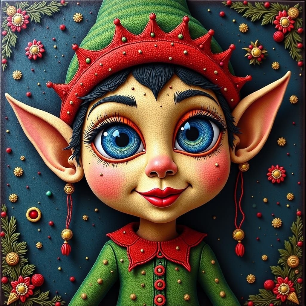 Whimsical Christmas Elf in Oil with Zentangle Folk-Art