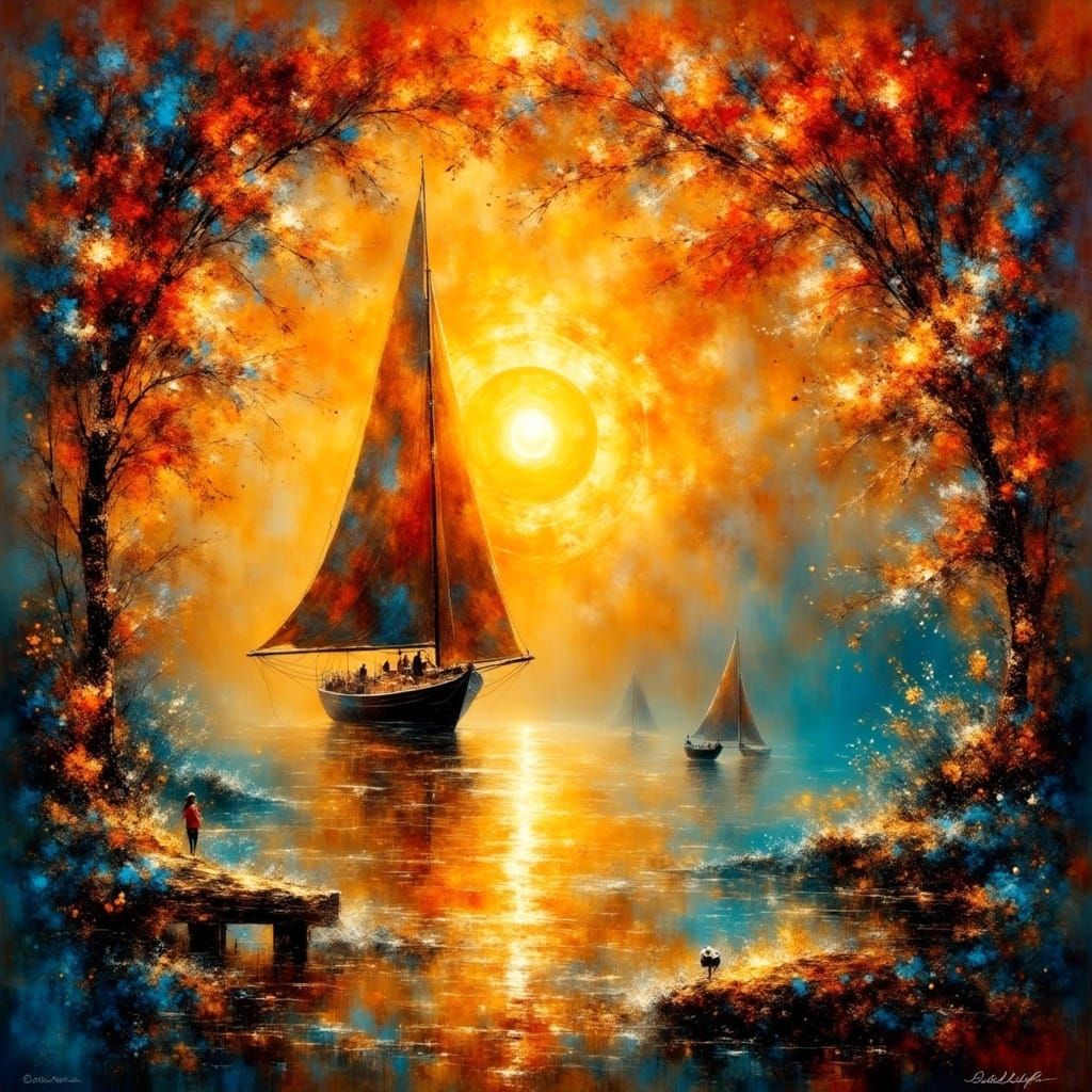 Surreal Sunset Sailboat in Vibrant Fantasy Style