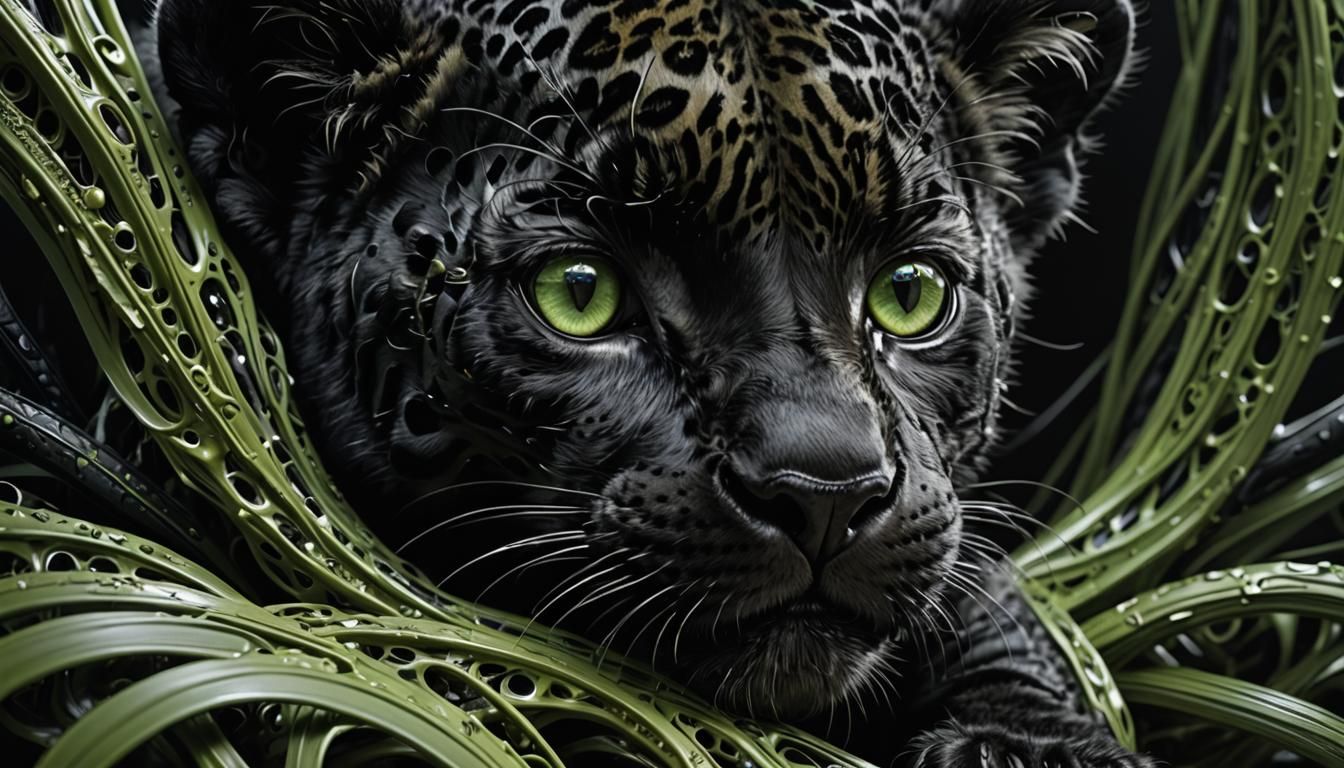 Black Jaguar with Robotic Eyes in Biomechanical Style