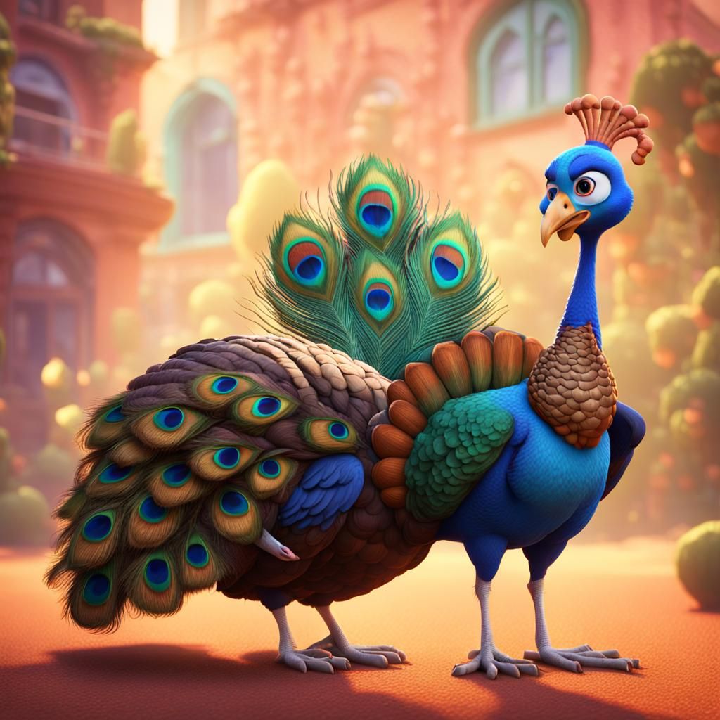 Peacock and Turkey Friends in 3D Digital Art