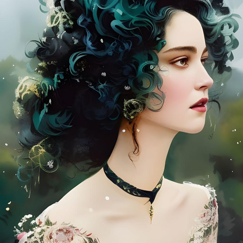 Beautiful Girl Portrait in Liquid Gouache Style