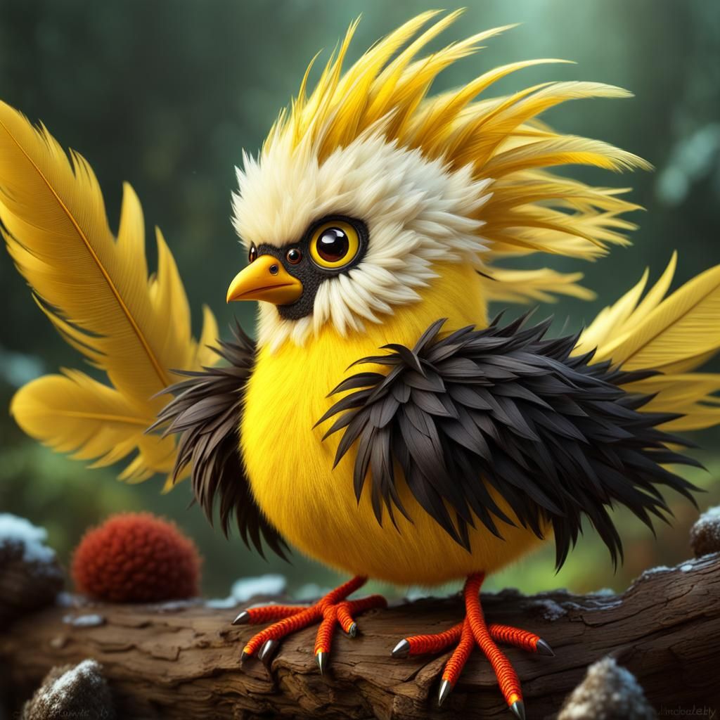 Cute Yellow Baby Bird with Red Mohawk, Digital Art