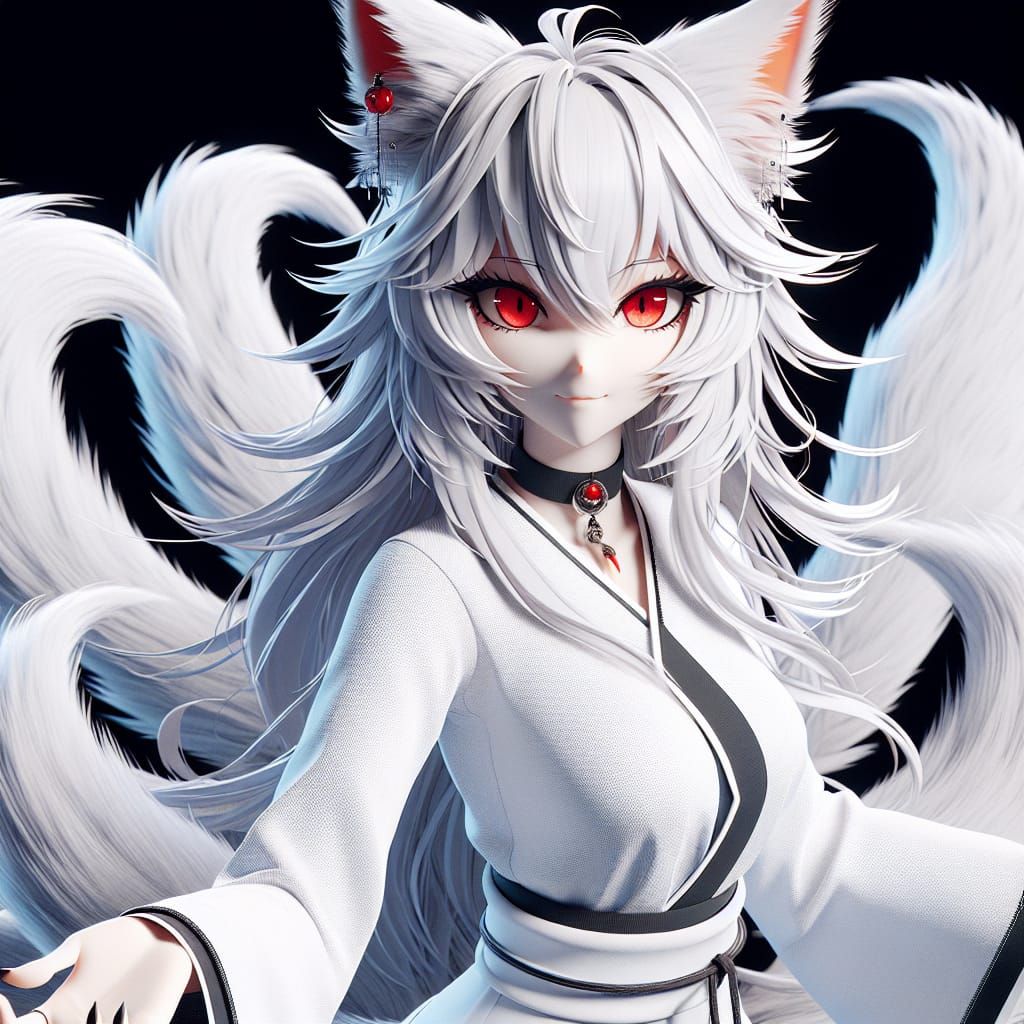 White-Haired Furry Cat Character in Anime Style
