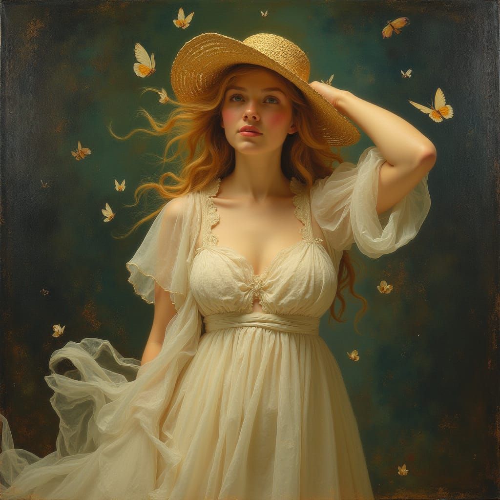 Maxfield Parrish Inspired Romantic Woman Portrait