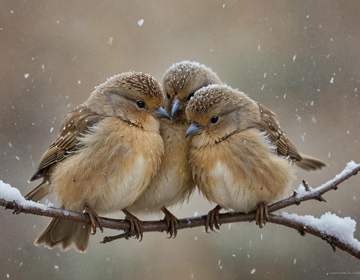 Birds in Winter Snow, Surrealist Fantasy Art