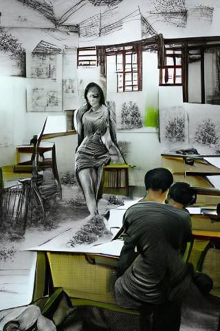 Pencil Sketch Ink Drawing with VRay Rendering