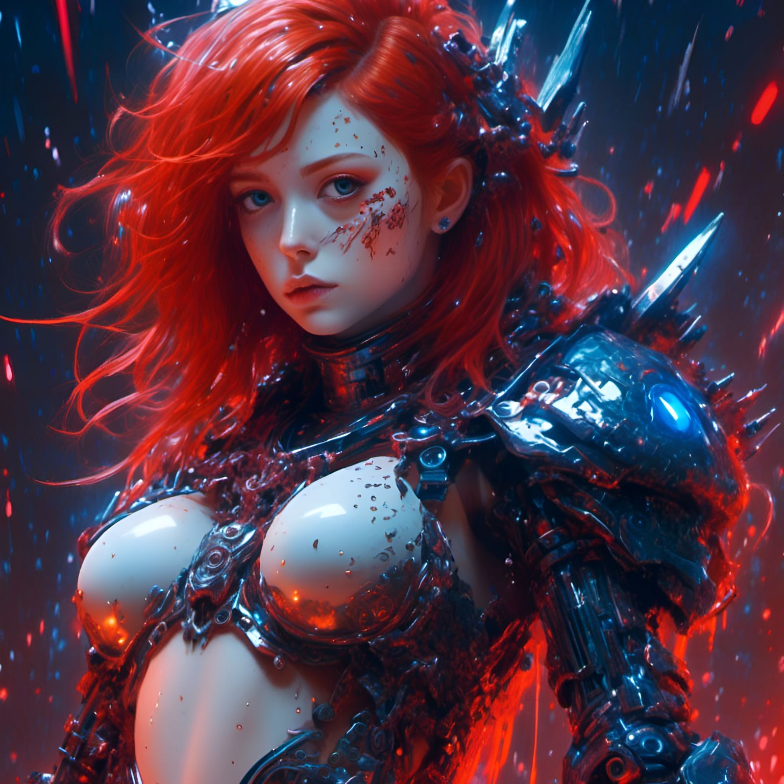 Cyberpunk red, white and blue