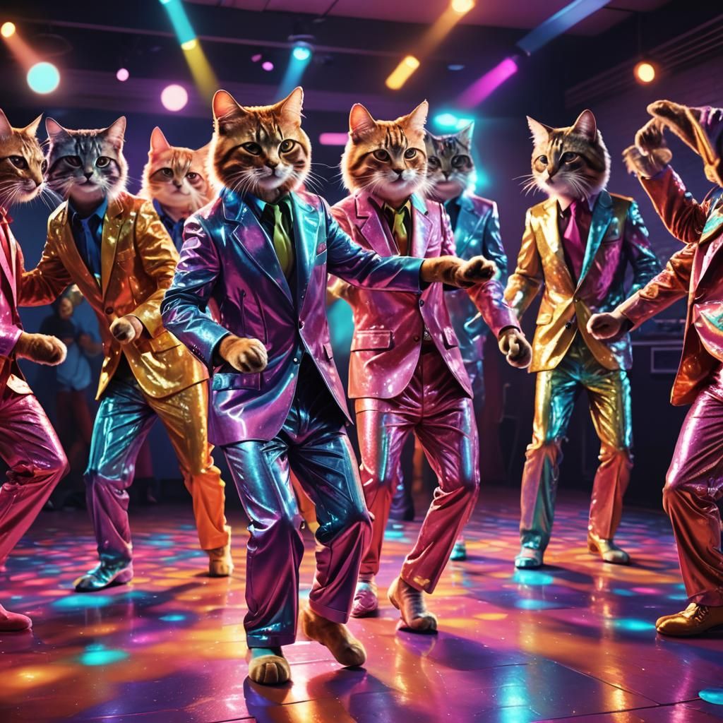 Cats Dancing in Disco, Retro Art Style