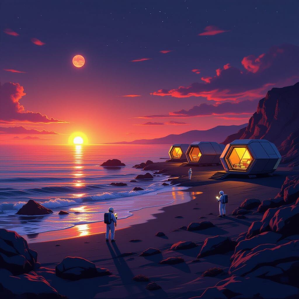 TRAPPIST-1e Twilight Landing: First Alien Habitats Photoreal...