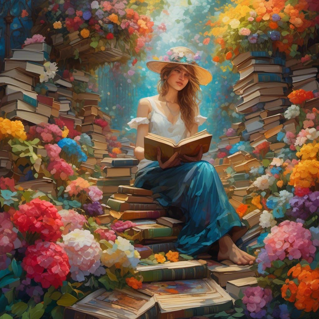 Book Garden in Neo-Impressionist Style