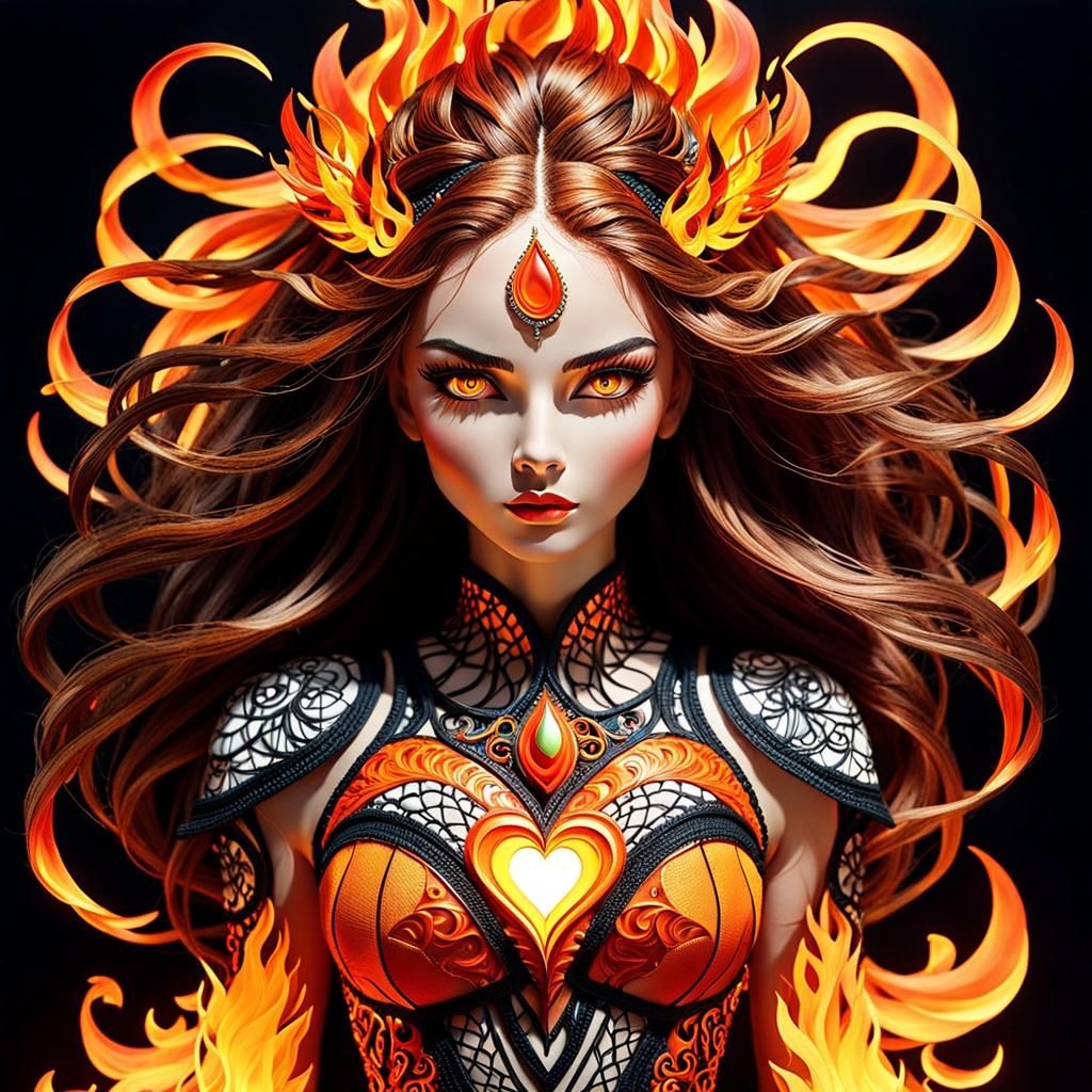 Fire Goddess in String Art Zentangle Style