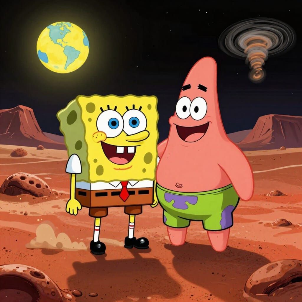 SpongeBob and Patrick Star on Mars in Jordan Sneakers