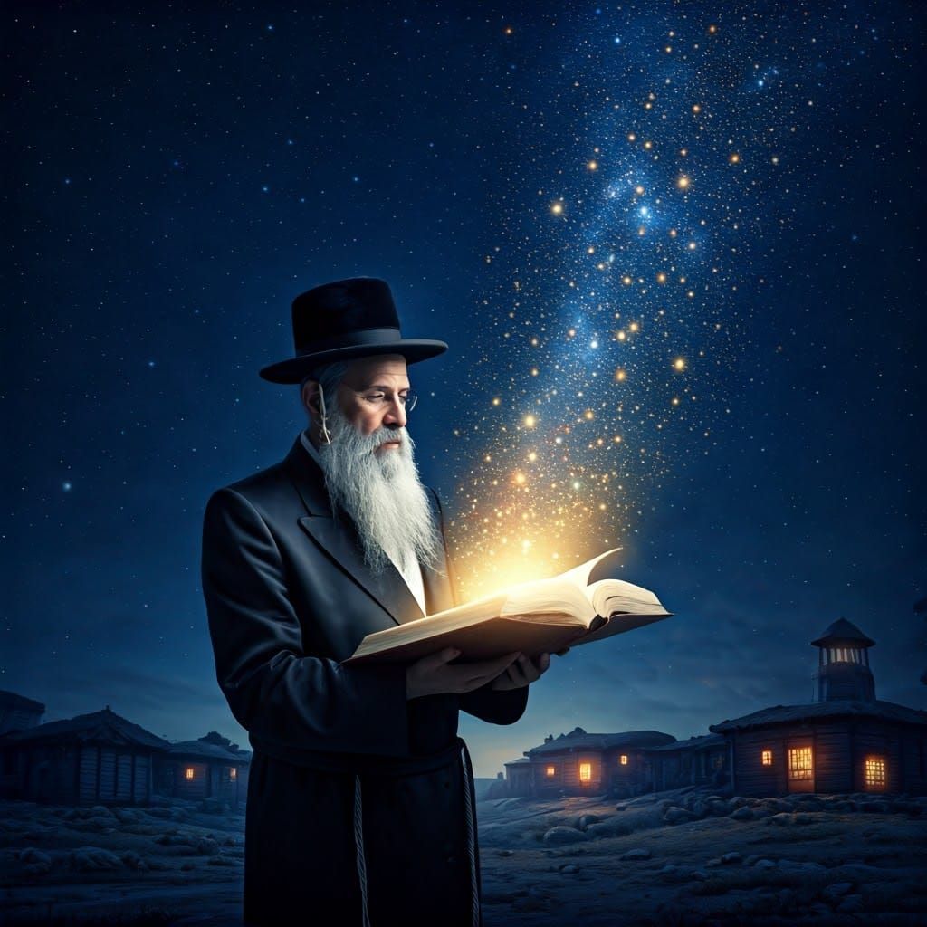 Jewish Rabbi in Torah-Gilded Night Sky