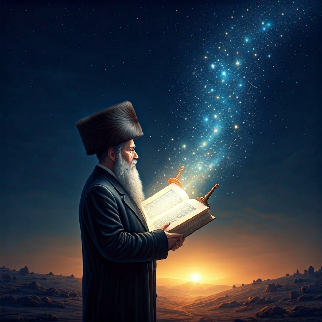 Hasidic Rabbi Amidst Radiant Heavenly Bodies